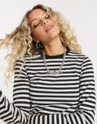 Kickers Long Sleeve Shrunken T-shirt With Front Logo In Stripe-black