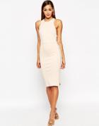 Asos Premium Clean Midi Pencil Dress With Rose Gold Zip - Nude
