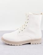 Rule London Chunky Lace Up Boots In Cream-neutral