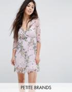 New Look Petite Floral Print Wrap Mesh Dress - Pink