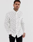 Original Penguin Slim Fit All Over Print Poplin Shirt With Button Down Collar In White - White