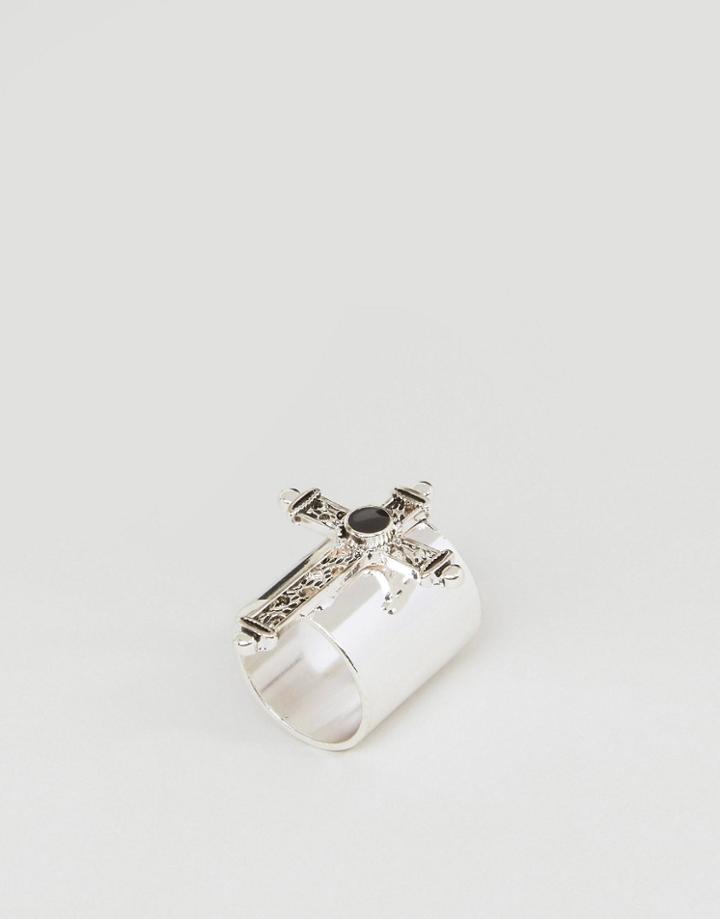 Asos Grunge Cross Ring - Black
