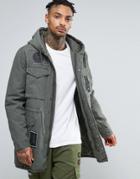 Asos Parka With Allover Patches In Khaki - Green