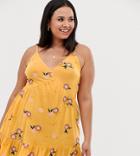 Asos Design Curve Embroidered Slub Cami Smock Sundress-yellow