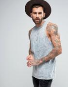 Asos Longline Sleeveless T-shirt With Racer Back And Acid Wash - Gray