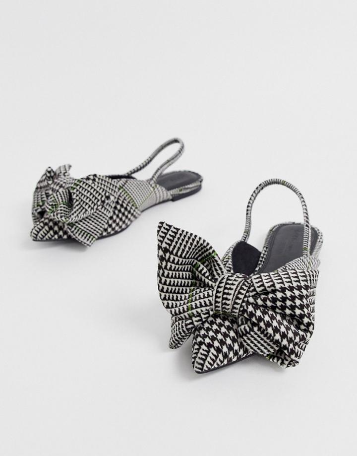 Asos Design Lips Bow Slingback Ballet Flats In Check - Multi