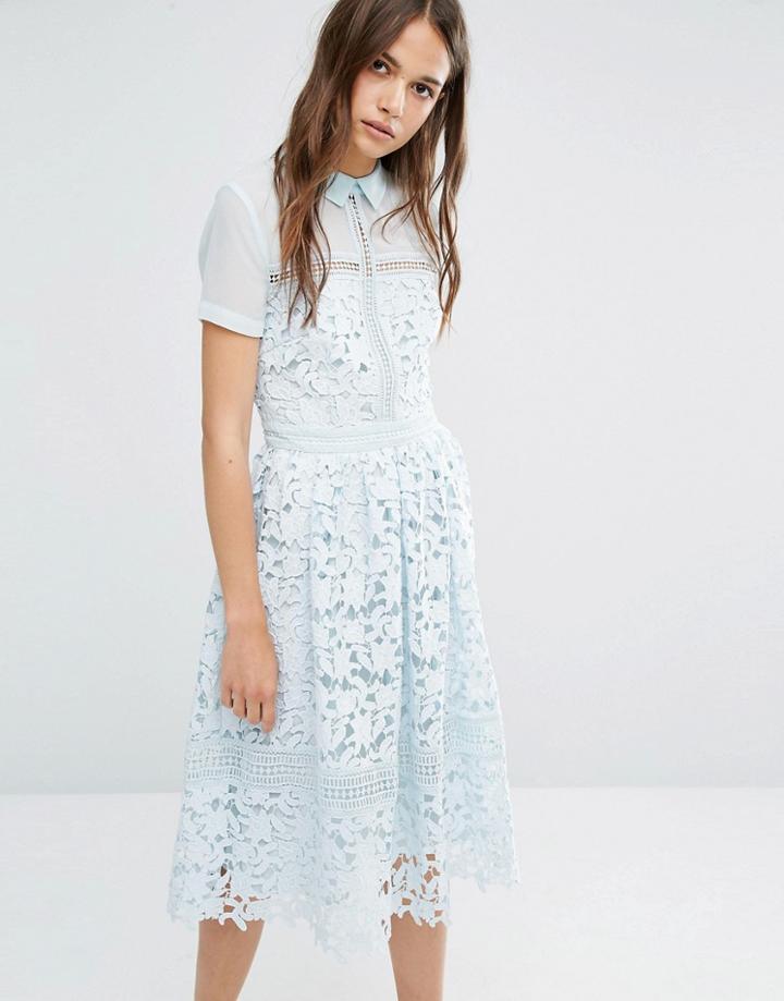 Warehouse Lace Collar Dress - Blue