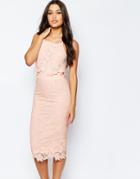 Asos Lace Floral Scallop Midi Dress - Nude