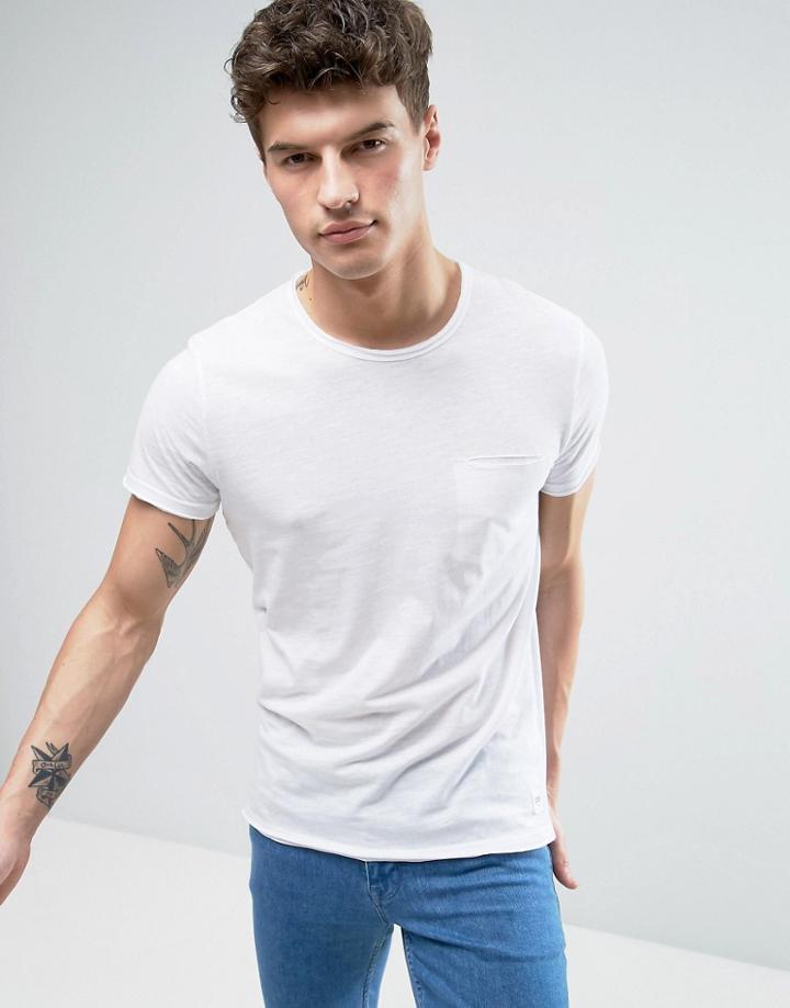 Solid T-shirt With Pocket & Center Back Seam - White