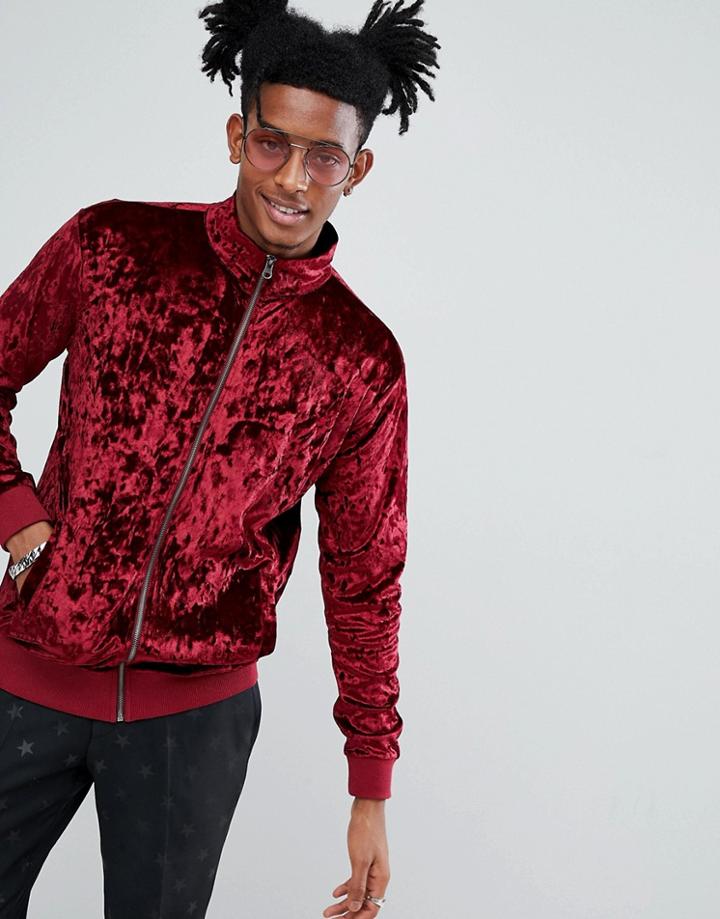 Noose & Monkey Track Jacket In Velvet - Red