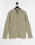 Jack & Jones Premium Long Sleeve Polo With Texture In Beige-neutral