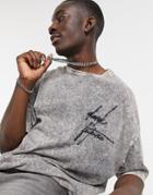 Asos Dark Future Oversized T-shirt In Acid Washed Pink With Front Chest Logo