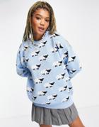 Daisy Street Relaxed Knitted Sheep Sweater-blues