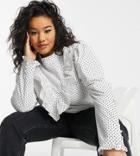 Simply Be Poplin Blouse With Ruffle Neck In Polka Dot-multi