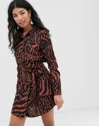 Brave Soul Alexia Shirt Dress In Tiger Print - Brown