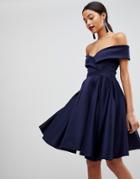 Club L Modern Cinderella Bardot Scuba Skater Dress - Navy