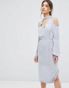 Neon Rose Choker Plunge Neck Midi Dress - Gray