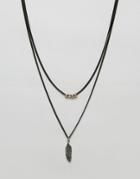 Icon Brand Feather Necklace In Black - Black