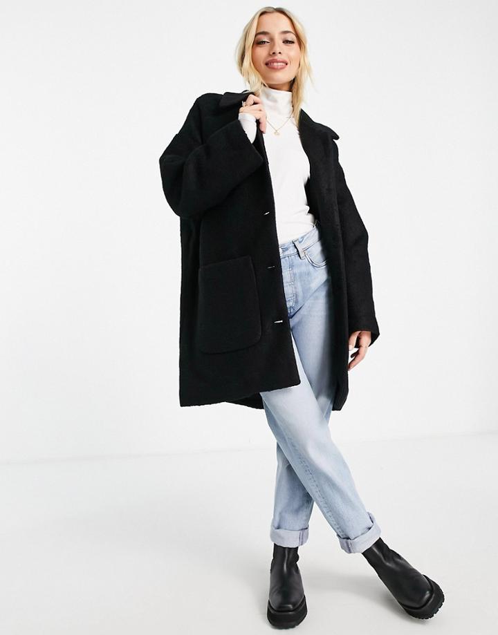 Monki Boucle Wool Coat In Black
