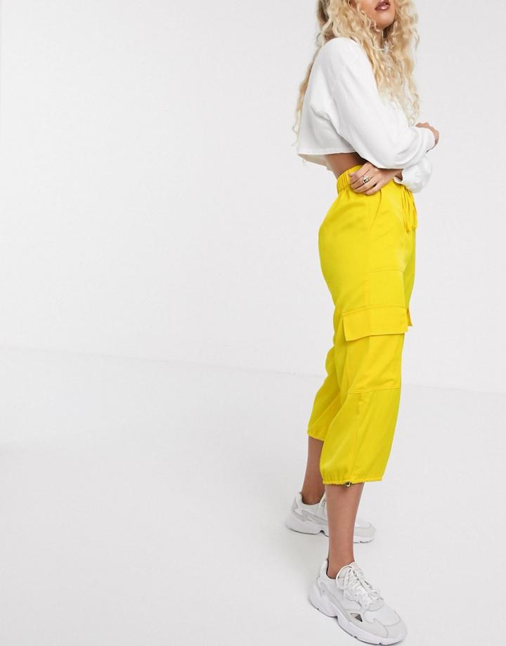 Asos Design Satin Pocket Detail Culottes-yellow
