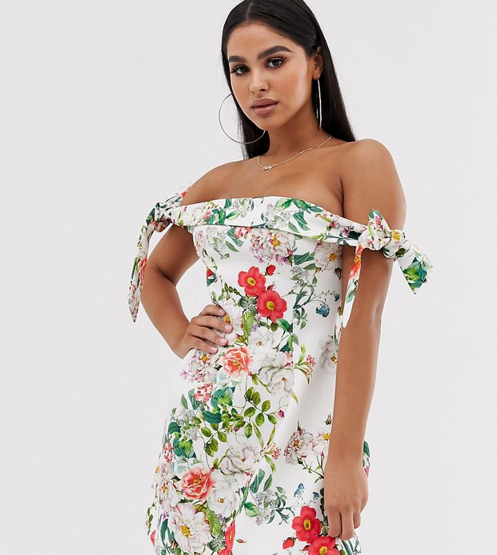 Asos Design Petite Tie Sleeve Mini Skater Dress - White