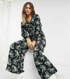 Reclaimed Vintage Inspired Jumpsuit With Lace Panel Detail In Floral Print-black