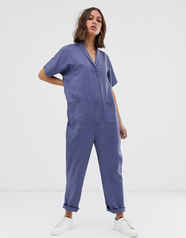 Asos Design Casual Minimal Short Sleeve Boilersuit - Navy