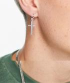 Asos Design Faux Hoop Earrings With Cross In Silver Tone