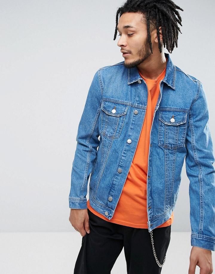 Zeffer Western Style Denim Jacket In Mid Wash - Blue