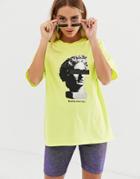 Asos Design T-shirt In Neon With Statue Motif - Green