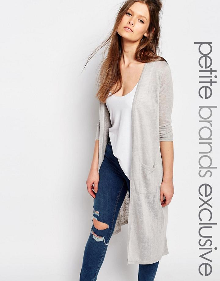 One Day Petite Longline Cardi - Gray