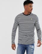 Asos Design Long Sleeve T-shirt In Stripe With Triangle Chest Print-white