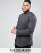Asos Plus Super Longline Long Sleeve T-shirt With Curved Hem And Zips - Gray