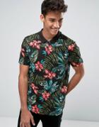 Asos Tropical Leaf Print Polo - Black