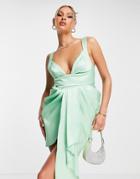 Asos Luxe Stuctured Drape Mini Dress In Mint-green