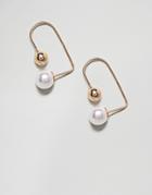 Nylon Pearl Detail Pull Through Earrings - Gold