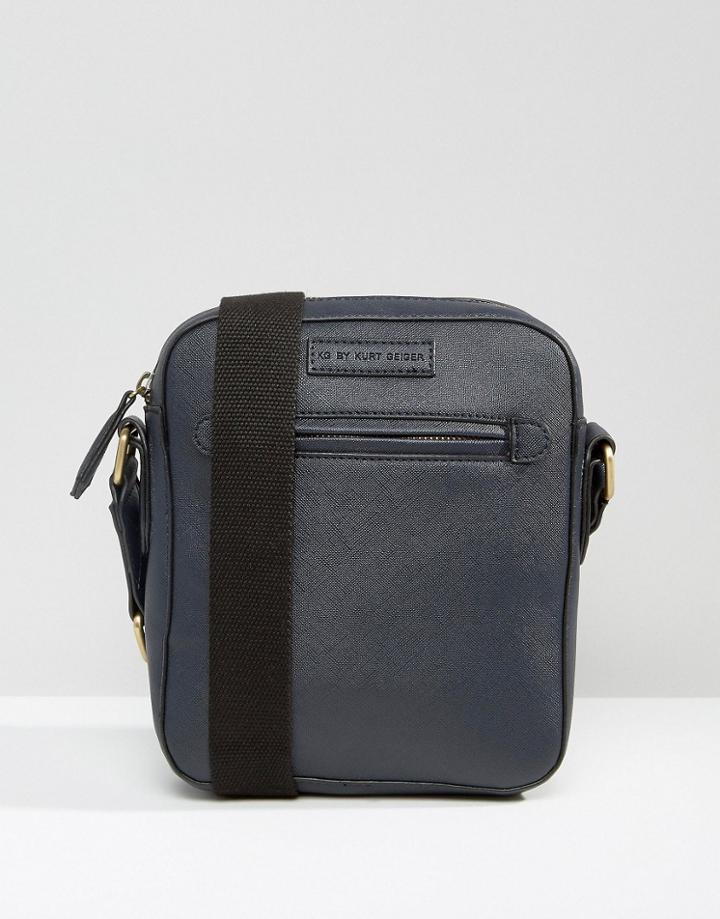 Kg By Kurt Geiger David Flight Bag In Blue Saffiano Leather - Blue