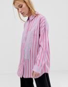 Asos White Oversized Stripe Shirt - Pink