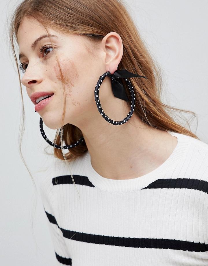 Bershka Polka Dot Printed Hoop - Black