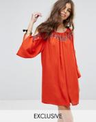 Rocca Bella Cold Shoulder Embroidery Beach Dress - Red