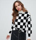 Missguided Checker Board High Neck Sweater In Multi - Multi