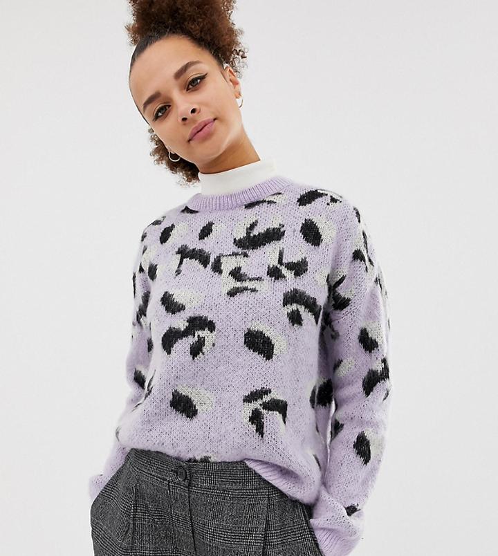 New Look Brushed Animal Sweater In Purple Pattern