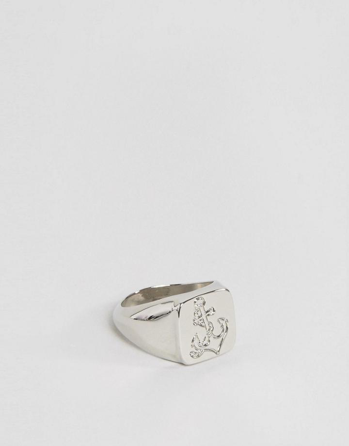 Asos Signet Ring With Anchor - Silver