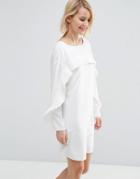 Asos Shift Dress With Pleat Ruffle Detail - Ivory