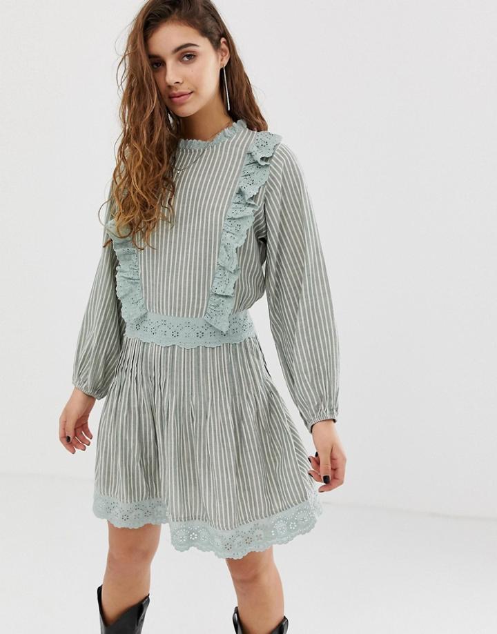 Asos Design Casual Mini Skater Dress With Broderie Trims In Stripe - Multi