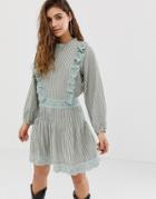 Asos Design Casual Mini Skater Dress With Broderie Trims In Stripe - Multi