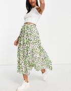 Asos Design Pleated Midi Skirt With Shirred Waistband In Animal Print-multi