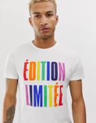 Asos Design T-shirt With Rainbow French Slogan Print - White