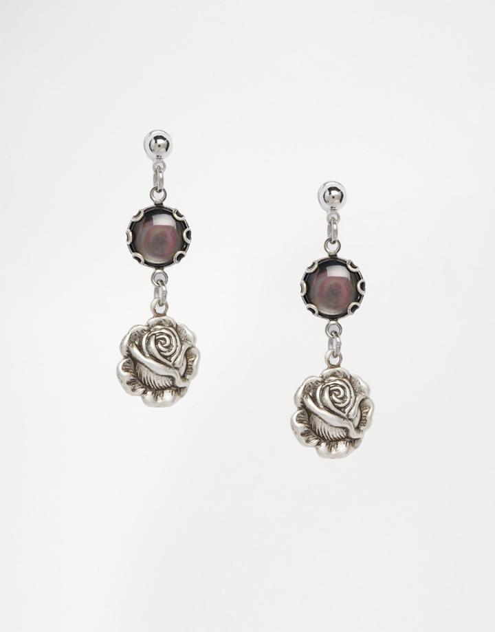 Regal Rose True Romance Black Mother Of Pearl Rose Bud Earrings - Silver