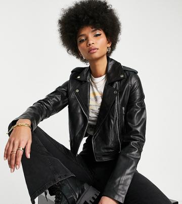 Barney's Originals Tall Real Leather Cropped Biker Jacket-black